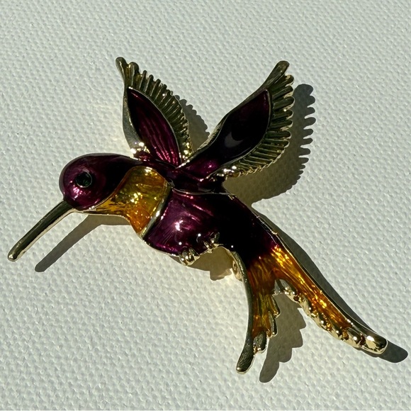 Brooch Purple Hummingbird Brooch | Enamel Bird Pin Jewelry - Picture 5 of 7
